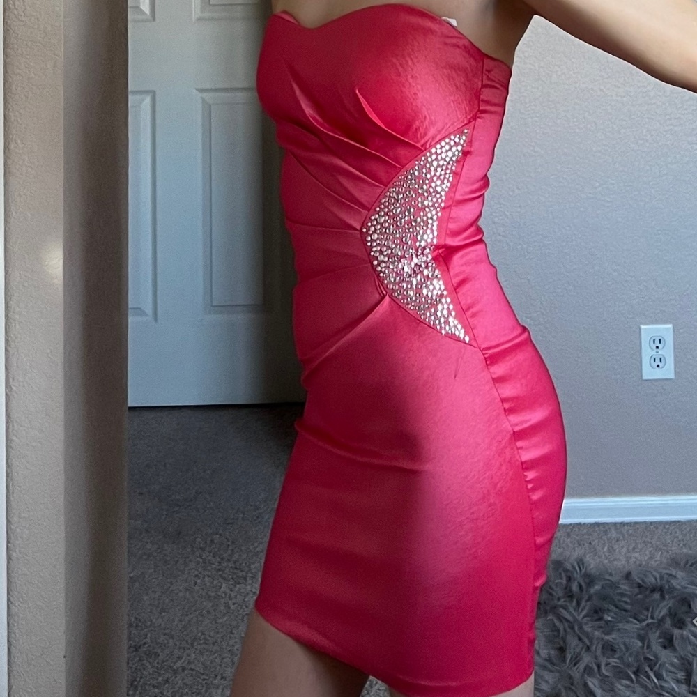 Short Coral Taffeta Dress